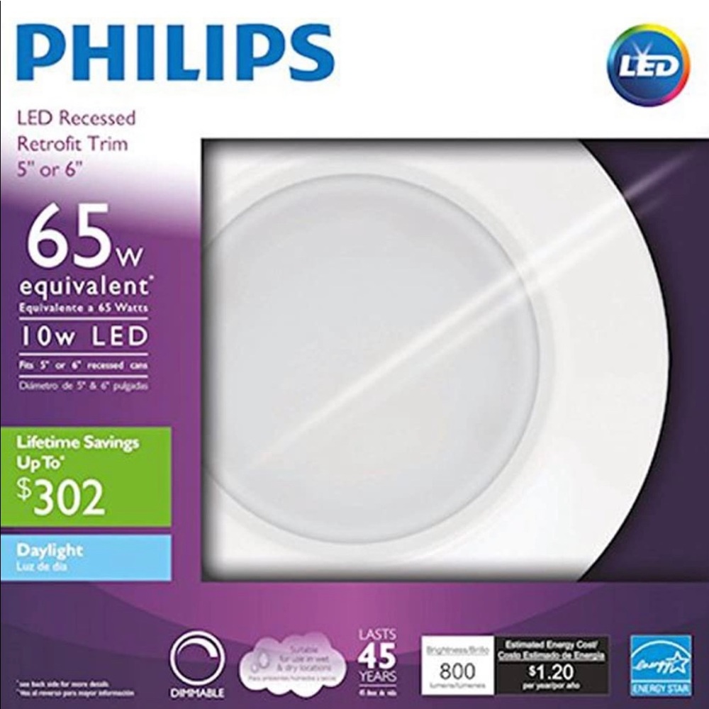 Philips 801274 65W Equivalent Dimmable Daylight Led Downlight, 5-6" SET OF 4